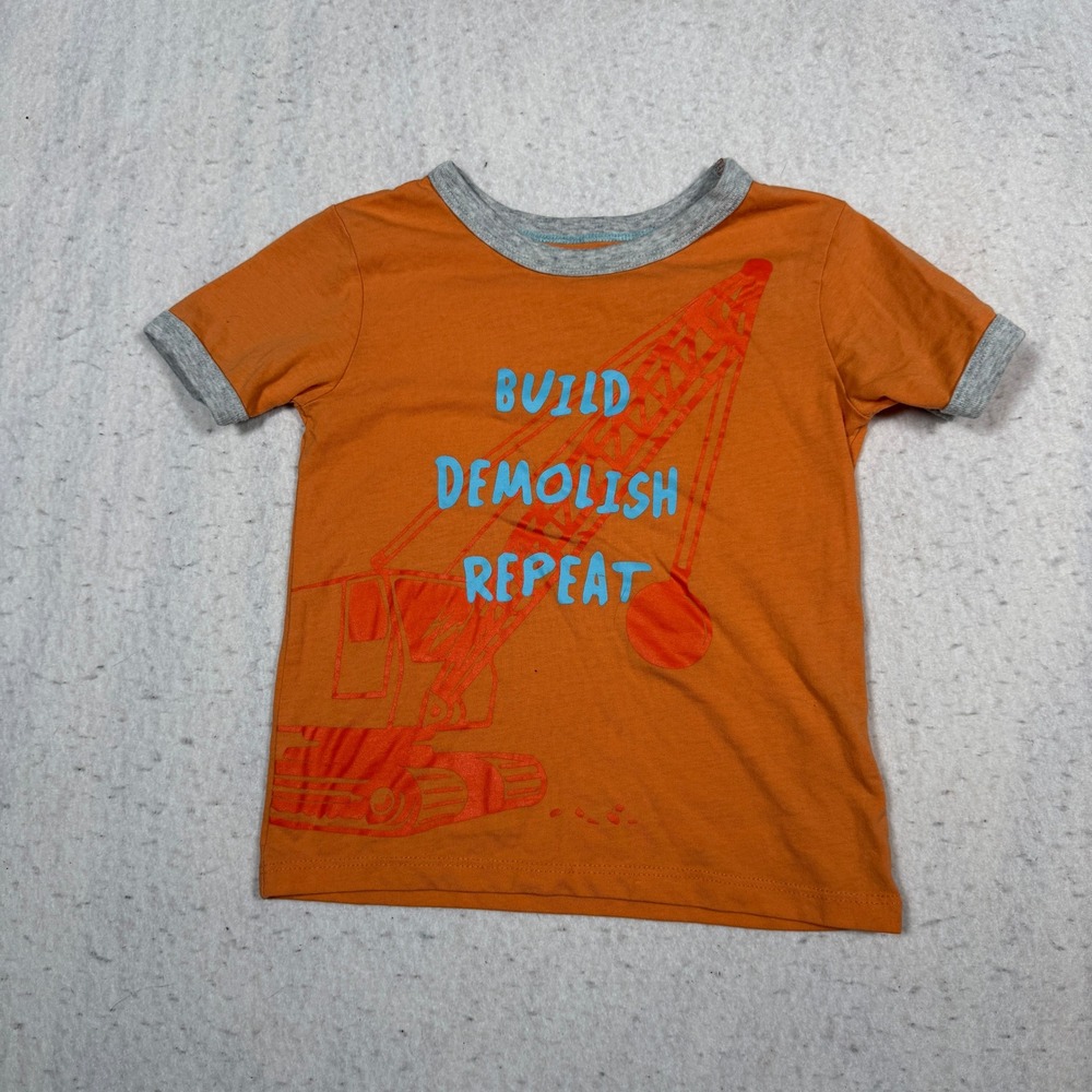 Falls Creek Kids Boys 3T Orange Build Demolish Repeat Crane Ringer T-Shirt